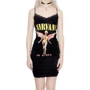 NIRVANA Vera's Eye Candy black lace top strappy tank grunge mini dress XS